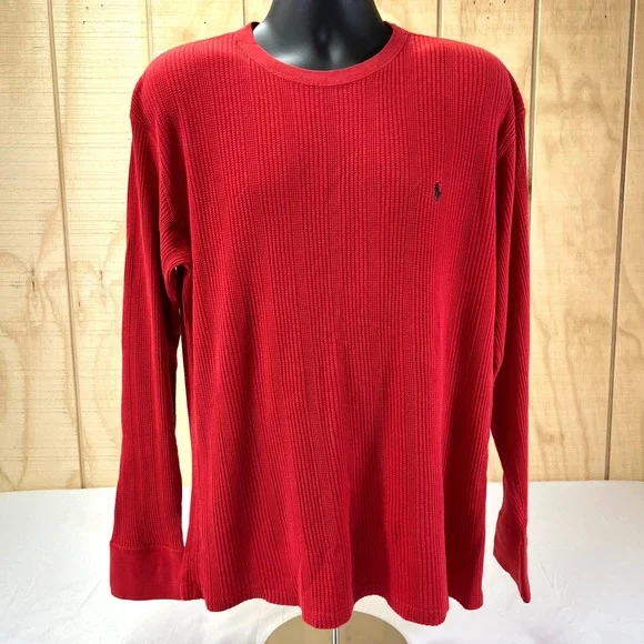 Polo Ralph Lauren Red Waffle Knit Long Sleeve Thermal Shirt X-Large - Picture 1 of 16